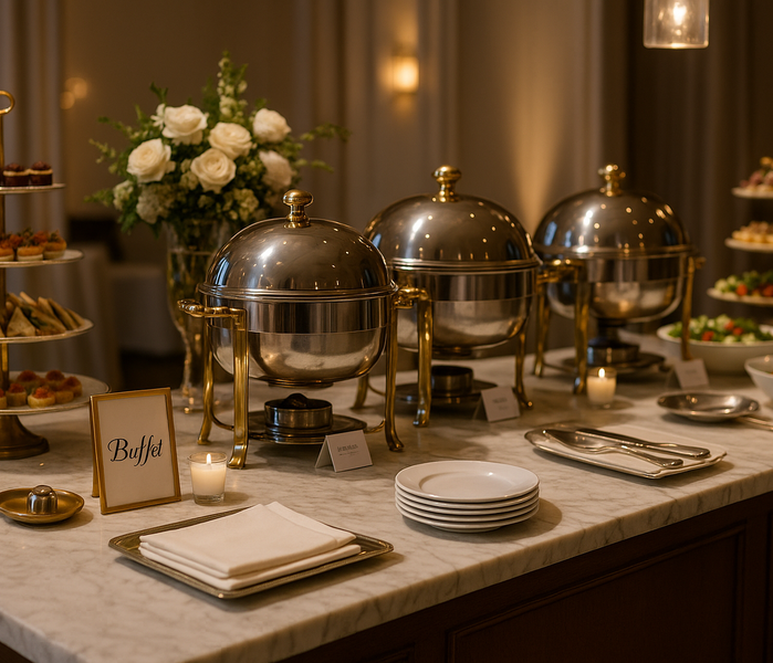 Nos services d'accueil événementiel Buffet Elegant Sous Eclairage Doux 1